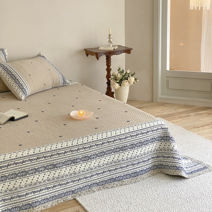 91家纺网 家纺一手货源 找家纺 麻依 2026新款韩国重工全棉纱布床盖床盖三件套 韵语-驼