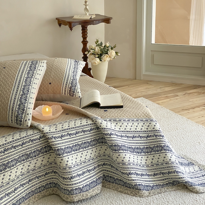 91家纺网 家纺一手货源 找家纺 麻依 2026新款韩国重工全棉纱布床盖床盖三件套 韵语-驼