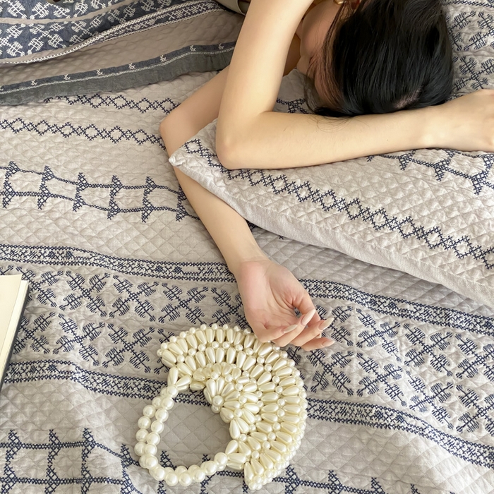 91家纺网 家纺一手货源 找家纺 麻依 2026新款韩国重工全棉纱布床盖床盖三件套 晴岚-灰咖