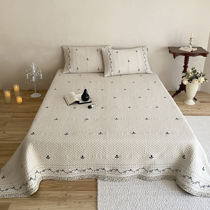 麻依 2026新款韩国重工全棉纱布床盖床盖三件套 三叶草