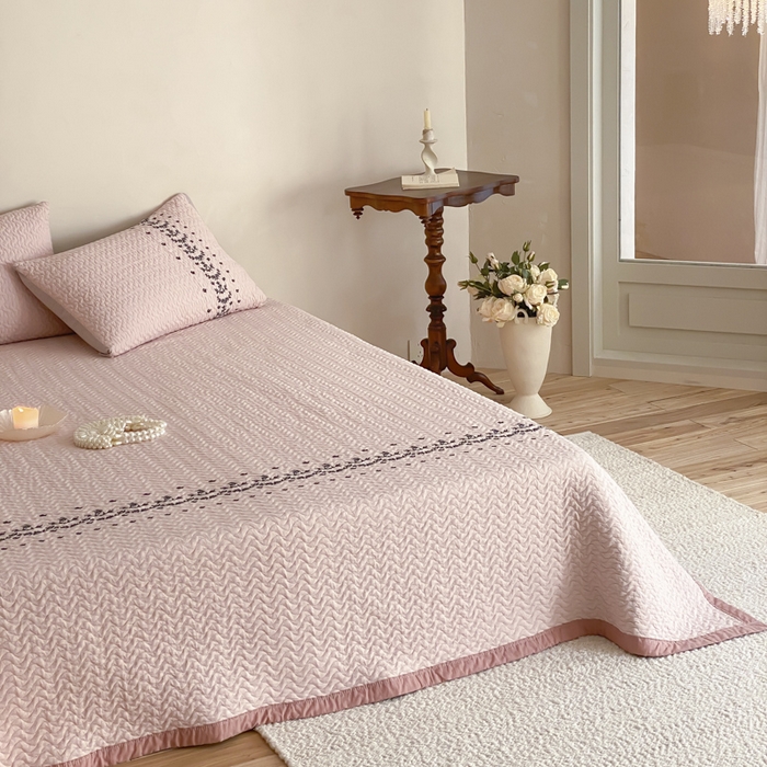 91家纺网 家纺一手货源 找家纺 麻依 2026新款韩国重工全棉纱布床盖床盖三件套 烟雨-粉