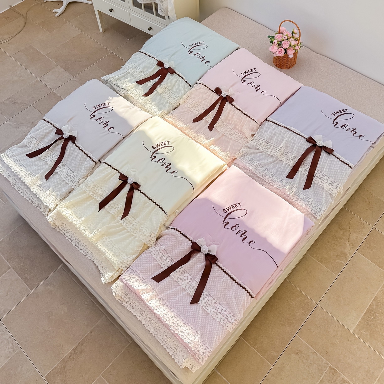 91家纺网 家纺一手货源 找家纺 优姿家纺 2026新款热款法式田园风花边天丝绣花夏被被子被芯 粉紫色