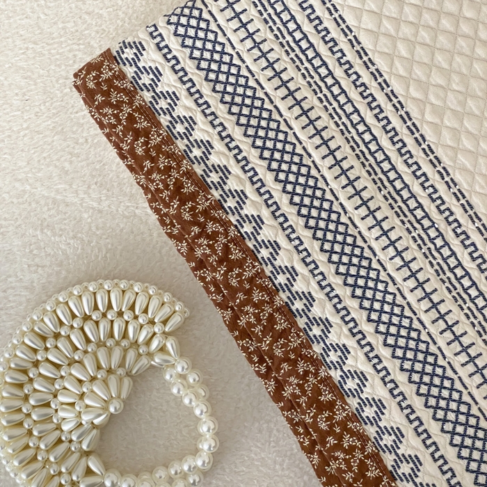 91家纺网 家纺一手货源 找家纺 麻依 2026新款韩国重工全棉纱布床盖床盖三件套 祈福-米白