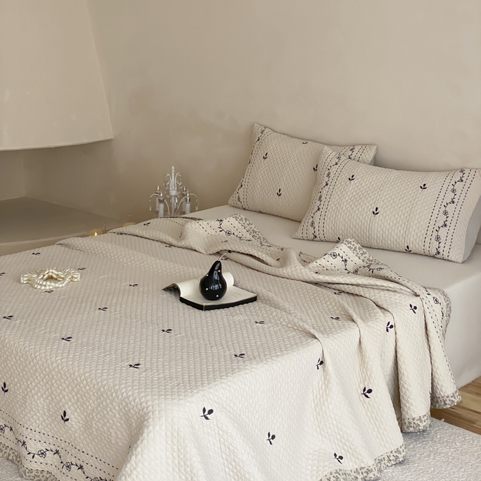 91家纺网 家纺一手货源 找家纺 麻依 2026新款韩国重工全棉纱布床盖床盖三件套 三叶草