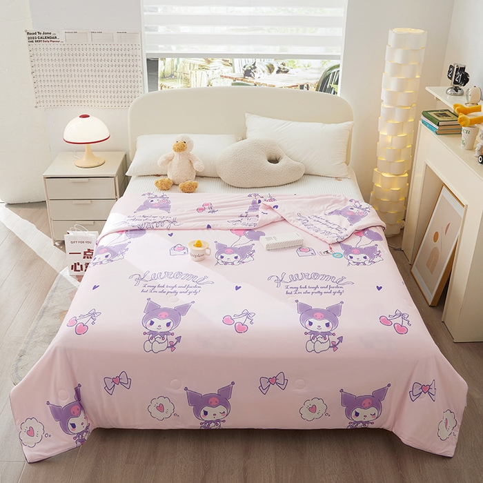 优雅星家纺 2026新款A类针织棉三丽鸥正版夏被儿童卡通牛奶丝凉感夏凉被 库洛米-粉