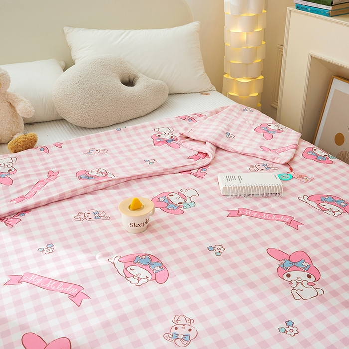 91家纺网 家纺一手货源 找家纺 优雅星家纺 2026新款A类针织棉三丽鸥正版夏被儿童卡通牛奶丝凉感夏凉被 美乐蒂