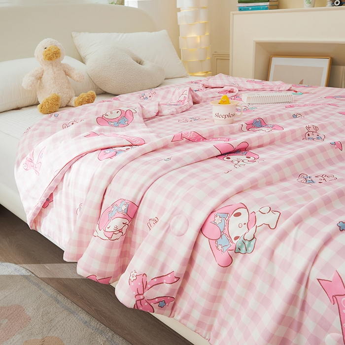 91家纺网 家纺一手货源 找家纺 优雅星家纺 2026新款A类针织棉三丽鸥正版夏被儿童卡通牛奶丝凉感夏凉被 美乐蒂