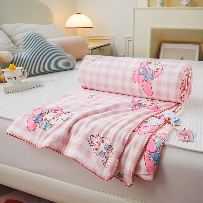 91家纺网 家纺一手货源 找家纺 优雅星家纺 2026新款A类针织棉三丽鸥正版夏被儿童卡通牛奶丝凉感夏凉被 美乐蒂