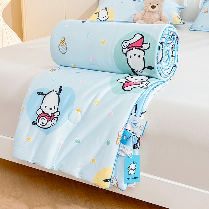 91家纺网 家纺一手货源 找家纺 优雅星家纺 2026新款A类针织棉三丽鸥正版夏被儿童卡通牛奶丝凉感夏凉被 冰淇淋帕恰狗