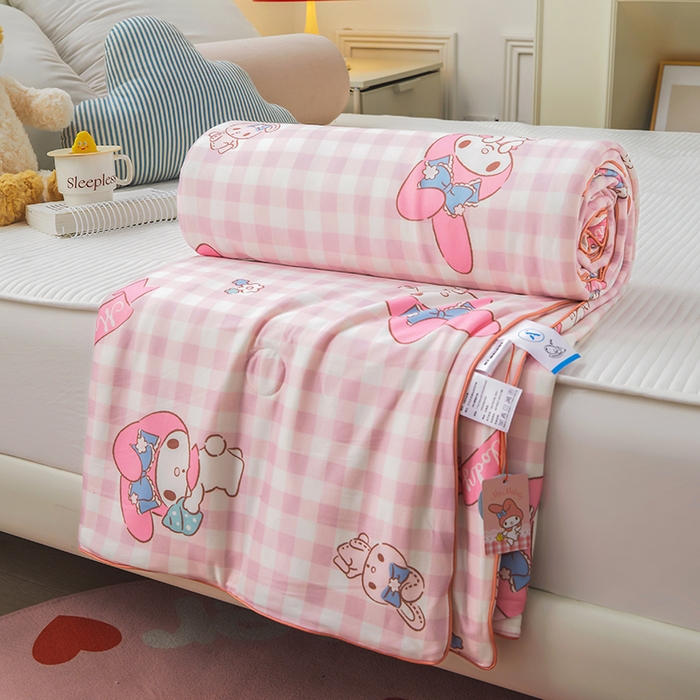 91家纺网 家纺一手货源 找家纺 优雅星家纺 2026新款A类针织棉三丽鸥正版夏被儿童卡通牛奶丝凉感夏凉被 美乐蒂