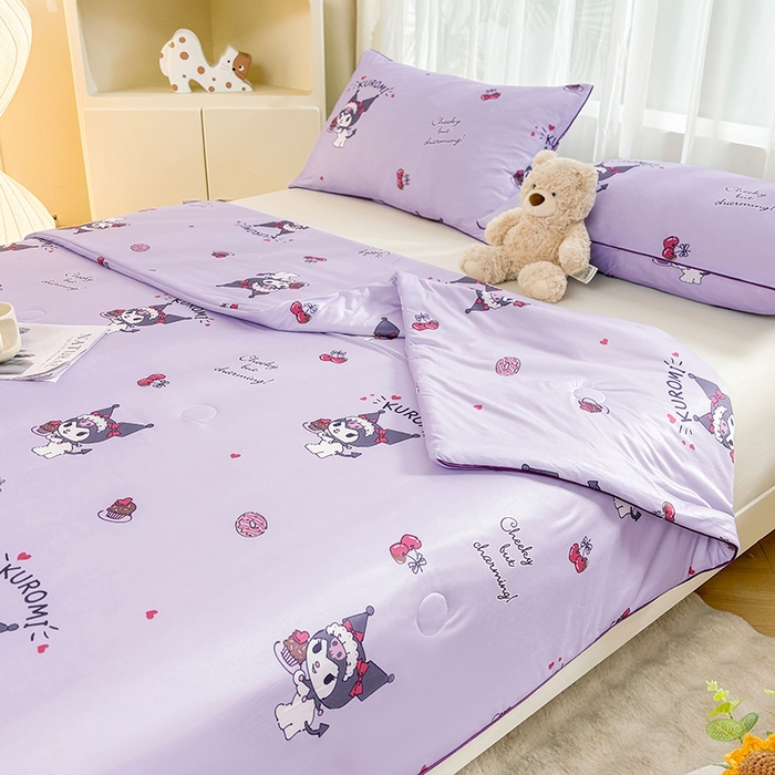 91家纺网 家纺一手货源 找家纺 优雅星家纺 2026新款A类针织棉三丽鸥正版夏被儿童卡通牛奶丝凉感夏凉被 樱桃库洛米