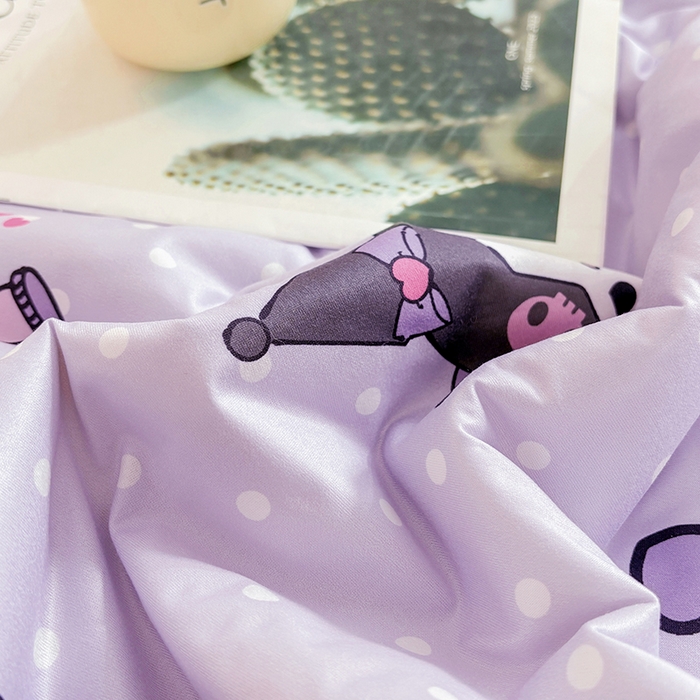 91家纺网 家纺一手货源 找家纺 优雅星家纺 2026新款A类针织棉三丽鸥正版夏被儿童卡通牛奶丝凉感夏凉被 波点紫库洛米