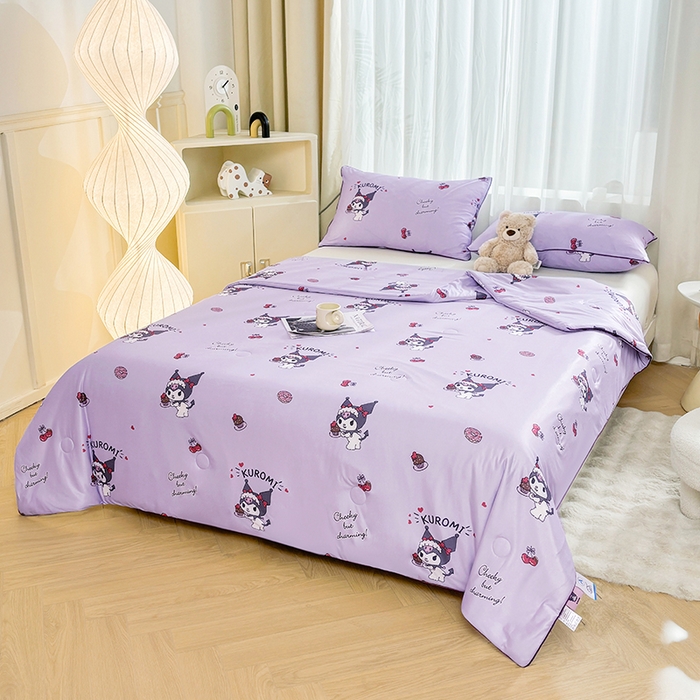 91家纺网 家纺一手货源 找家纺 优雅星家纺 2026新款A类针织棉三丽鸥正版夏被儿童卡通牛奶丝凉感夏凉被 樱桃库洛米