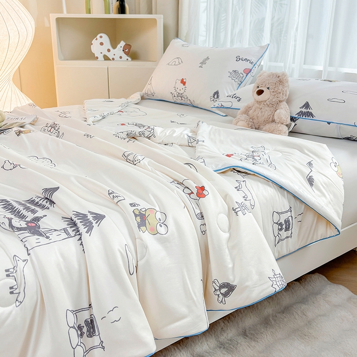 91家纺网 家纺一手货源 找家纺 优雅星家纺 2026新款A类针织棉三丽鸥正版夏被儿童卡通牛奶丝凉感夏凉被 三丽鸥家族