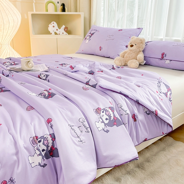 91家纺网 家纺一手货源 找家纺 优雅星家纺 2026新款A类针织棉三丽鸥正版夏被儿童卡通牛奶丝凉感夏凉被 樱桃库洛米