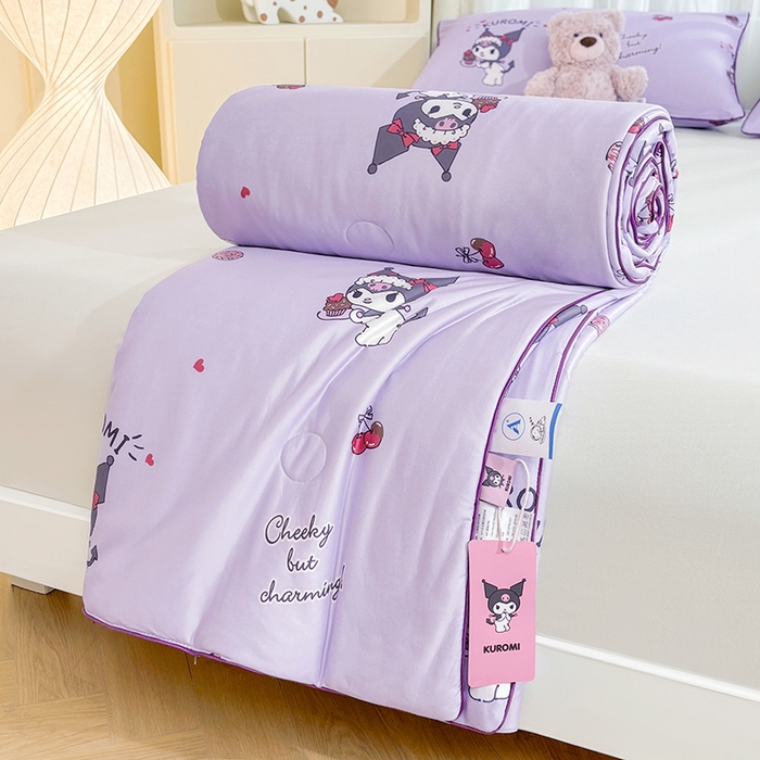 91家纺网 家纺一手货源 找家纺 优雅星家纺 2026新款A类针织棉三丽鸥正版夏被儿童卡通牛奶丝凉感夏凉被 樱桃库洛米