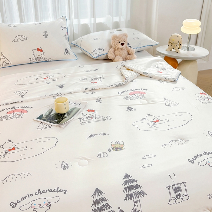 91家纺网 家纺一手货源 找家纺 优雅星家纺 2026新款A类针织棉三丽鸥正版夏被儿童卡通牛奶丝凉感夏凉被 三丽鸥家族