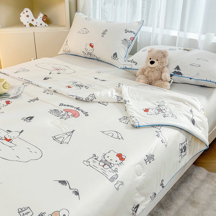 91家纺网 家纺一手货源 找家纺 优雅星家纺 2026新款A类针织棉三丽鸥正版夏被儿童卡通牛奶丝凉感夏凉被 三丽鸥家族