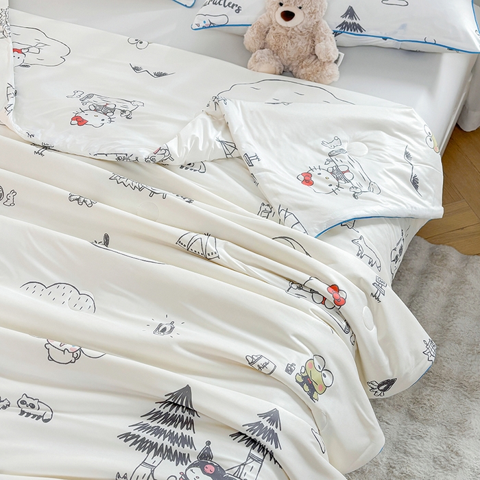 91家纺网 家纺一手货源 找家纺 优雅星家纺 2026新款A类针织棉三丽鸥正版夏被儿童卡通牛奶丝凉感夏凉被 三丽鸥家族