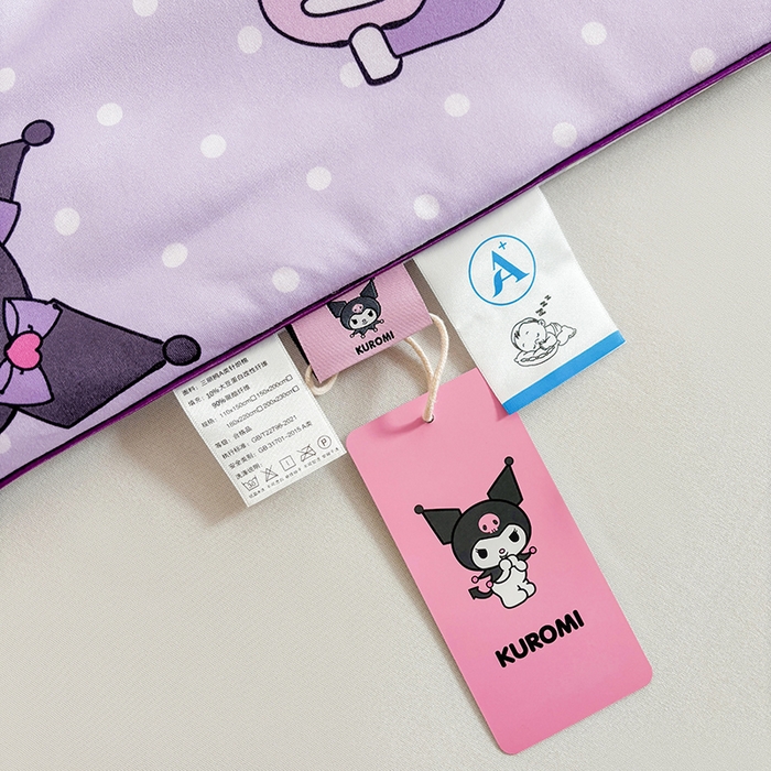 91家纺网 家纺一手货源 找家纺 优雅星家纺 2026新款A类针织棉三丽鸥正版夏被儿童卡通牛奶丝凉感夏凉被 波点紫库洛米