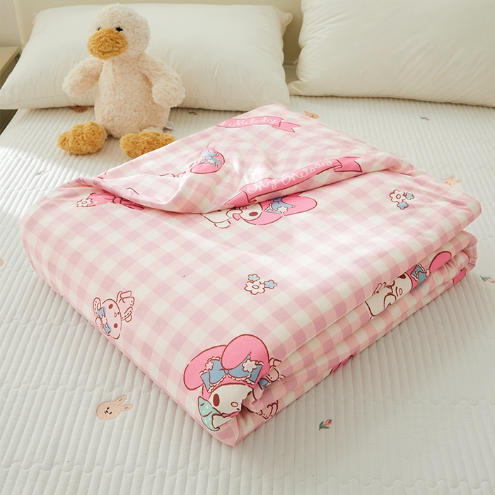 91家纺网 家纺一手货源 找家纺 优雅星家纺 2026新款A类针织棉三丽鸥正版夏被儿童卡通牛奶丝凉感夏凉被 美乐蒂