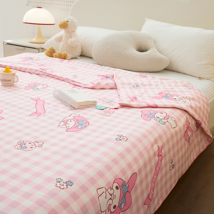 91家纺网 家纺一手货源 找家纺 优雅星家纺 2026新款A类针织棉三丽鸥正版夏被儿童卡通牛奶丝凉感夏凉被 美乐蒂