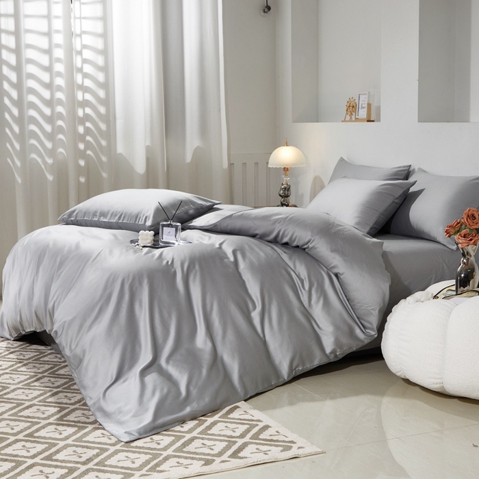 91家纺网 家纺一手货源 找家纺 晶缦家纺 2026新款全棉A类纯棉60支贡缎长绒棉纯色四件套 琳琅-奥丁灰