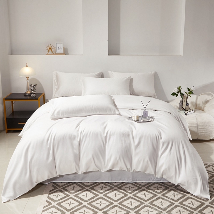 91家纺网 家纺一手货源 找家纺 晶缦家纺 2026新款全棉A类纯棉60支贡缎长绒棉纯色四件套 琳琅-本白色