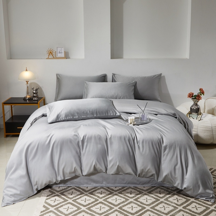 91家纺网 家纺一手货源 找家纺 晶缦家纺 2026新款全棉A类纯棉60支贡缎长绒棉纯色四件套 琳琅-奥丁灰