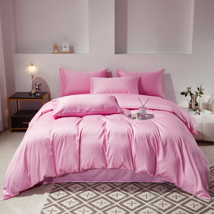 91家纺网 家纺一手货源 找家纺 晶缦家纺 2026新款全棉A类纯棉60支贡缎长绒棉纯色四件套 琳琅-粉红色