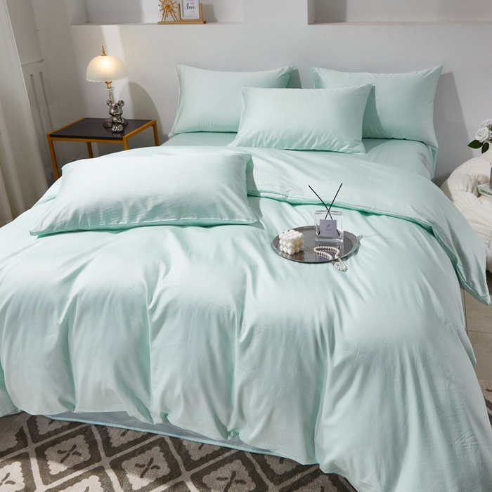 91家纺网 家纺一手货源 找家纺 晶缦家纺 2026新款全棉A类纯棉60支贡缎长绒棉纯色四件套 琳琅-天青绿
