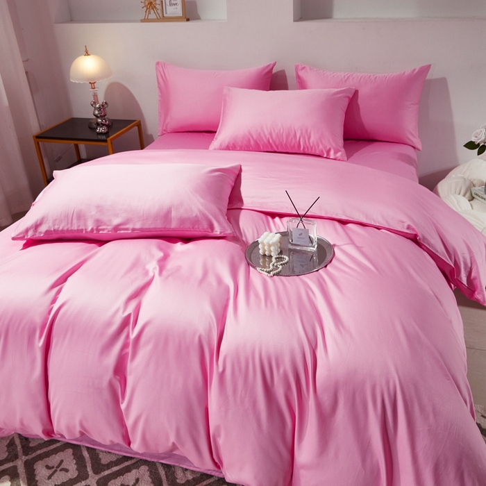 91家纺网 家纺一手货源 找家纺 晶缦家纺 2026新款全棉A类纯棉60支贡缎长绒棉纯色四件套 琳琅-粉红色