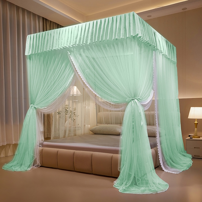 91家纺网 家纺一手货源 找家纺 优雅星家纺 2026新款浪漫花边双层纱落地蚊帐-轻舞盛夏 轻舞盛夏 绿白