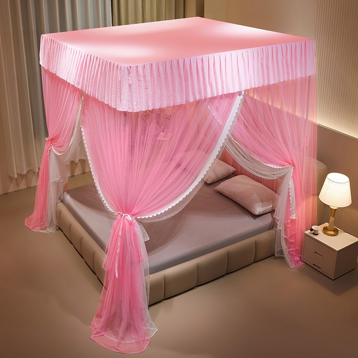 91家纺网 家纺一手货源 找家纺 （总）优雅星家纺 2026新款浪漫花边双层纱落地蚊帐-轻舞盛夏