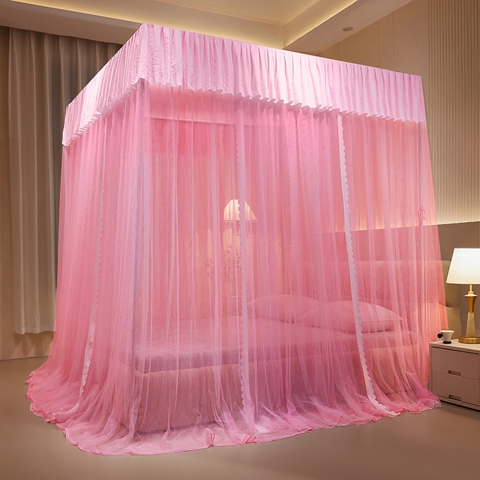 91家纺网 家纺一手货源 找家纺 （总）优雅星家纺 2026新款浪漫花边双层纱落地蚊帐-轻舞盛夏