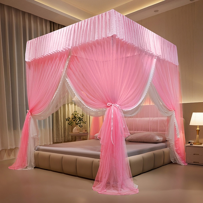 91家纺网 家纺一手货源 找家纺 （总）优雅星家纺 2026新款浪漫花边双层纱落地蚊帐-轻舞盛夏