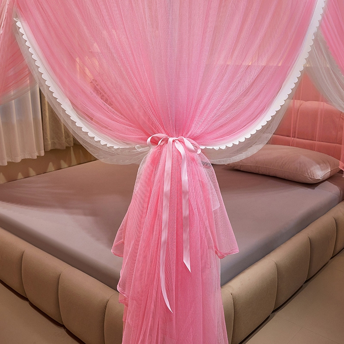 91家纺网 家纺一手货源 找家纺 （总）优雅星家纺 2026新款浪漫花边双层纱落地蚊帐-轻舞盛夏