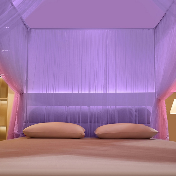 91家纺网 家纺一手货源 找家纺 优雅星家纺 2026新款浪漫花边双层纱落地蚊帐-轻舞盛夏 轻舞盛夏 紫粉