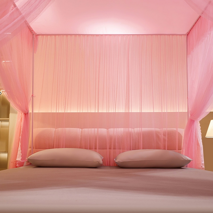 91家纺网 家纺一手货源 找家纺 优雅星家纺 2026新款浪漫花边双层纱落地蚊帐-轻舞盛夏 轻舞盛夏 玉粉