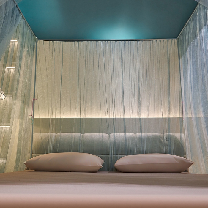 91家纺网 家纺一手货源 找家纺 优雅星家纺 2026新款浪漫花边双层纱落地蚊帐-轻舞盛夏 轻舞盛夏 雾蓝白