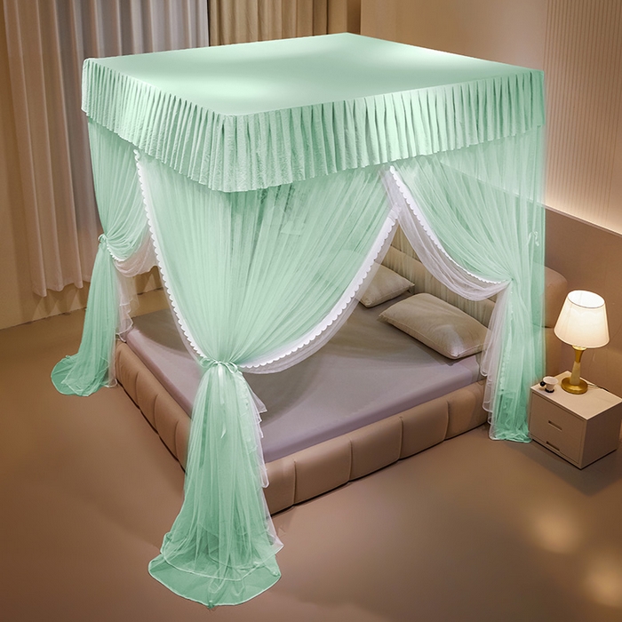 91家纺网 家纺一手货源 找家纺 优雅星家纺 2026新款浪漫花边双层纱落地蚊帐-轻舞盛夏 轻舞盛夏 绿白