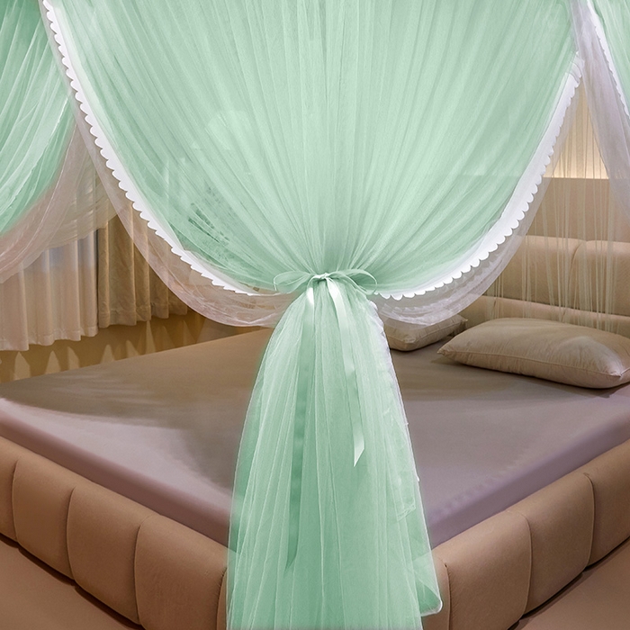 91家纺网 家纺一手货源 找家纺 优雅星家纺 2026新款浪漫花边双层纱落地蚊帐-轻舞盛夏 轻舞盛夏 绿白
