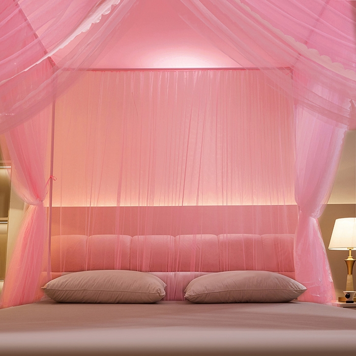 91家纺网 家纺一手货源 找家纺 优雅星家纺 2026新款浪漫花边双层纱落地蚊帐-轻舞盛夏 轻舞盛夏 粉白