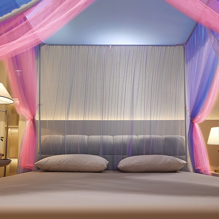 91家纺网 家纺一手货源 找家纺 优雅星家纺 2026新款浪漫花边双层纱落地蚊帐-轻舞盛夏 轻舞盛夏 蓝粉