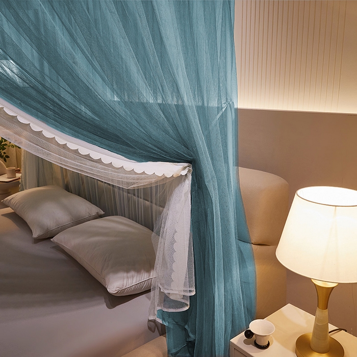 91家纺网 家纺一手货源 找家纺 优雅星家纺 2026新款浪漫花边双层纱落地蚊帐-轻舞盛夏 轻舞盛夏 雾蓝白