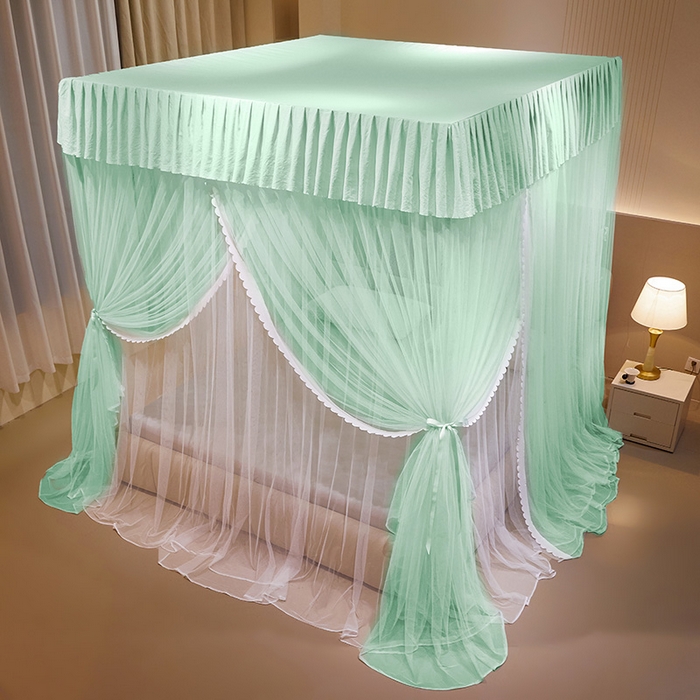 91家纺网 家纺一手货源 找家纺 优雅星家纺 2026新款浪漫花边双层纱落地蚊帐-轻舞盛夏 轻舞盛夏 绿白