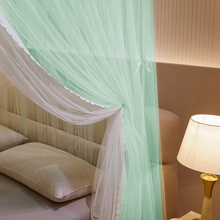 91家纺网 家纺一手货源 找家纺 优雅星家纺 2026新款浪漫花边双层纱落地蚊帐-轻舞盛夏 轻舞盛夏 绿白