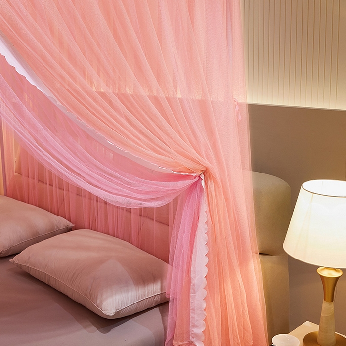 91家纺网 家纺一手货源 找家纺 优雅星家纺 2026新款浪漫花边双层纱落地蚊帐-轻舞盛夏 轻舞盛夏 玉粉