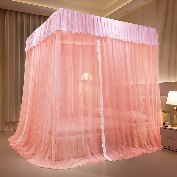 91家纺网 家纺一手货源 找家纺 优雅星家纺 2026新款浪漫花边双层纱落地蚊帐-轻舞盛夏 轻舞盛夏 玉粉