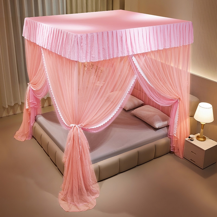 91家纺网 家纺一手货源 找家纺 优雅星家纺 2026新款浪漫花边双层纱落地蚊帐-轻舞盛夏 轻舞盛夏 玉粉